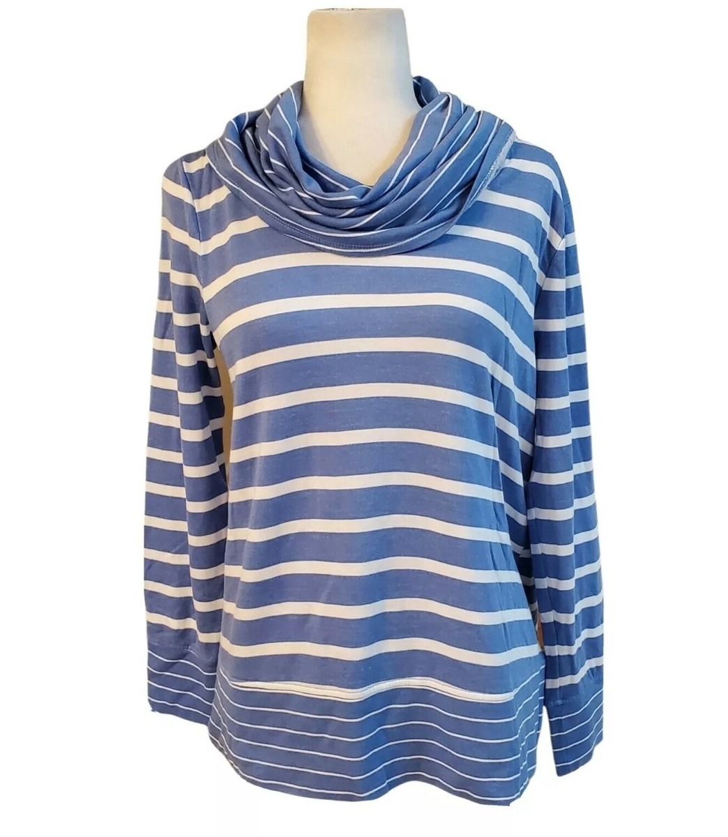 Cupio Women's blue Striped Cowl Neck Stretch Sweater Size Large
