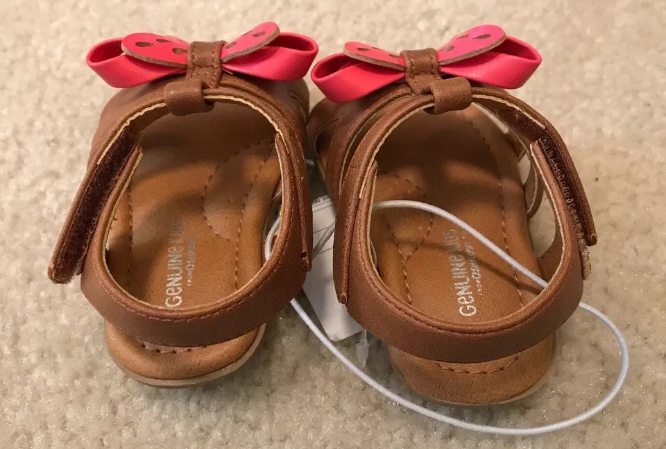 Новый с Ярлыками девочек Baby Oshkosh подлинный Kids коричневый/розовый бабочка регулируемые сандалии размер 2 - Изображение 4 из 4
