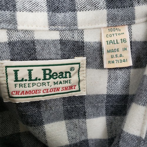 LL Bean Chamois Shirt L/S Flap Pockets Vintage Gray Cream Plaid Cotton USA Tall - Picture 2 of 7