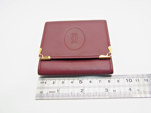 Auth Cartier 2C Bordeaux Coin Case Leather Wallet With Box & Card & Cloth Mint - Picture 17 of 18