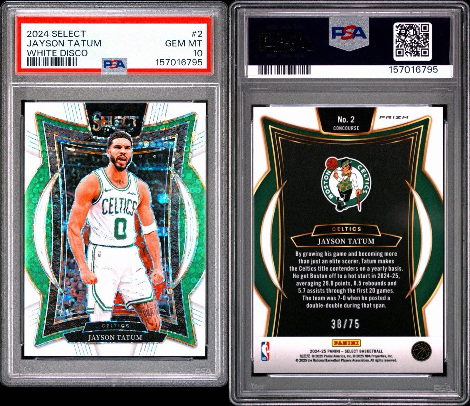 2024-25 Panini Select - Concourse Jayson Tatum White Disco Prizm /75 PSA 10 view 3