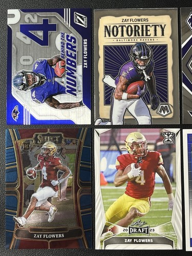 Lot de 6 cartes football Zay Flowers Baltimore Ravens Rookie RC, insert, mosaïque et plus - Photo 2/6