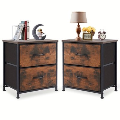Brown 2 Drawer Dresser Nightstand w/ Fabric Drawers   Single or Pack of 2