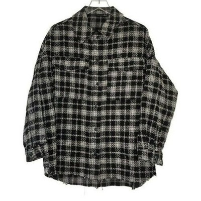 Black Tape Shacket Black White Plaid Jacket X Shirt Snap Front Western Ranch