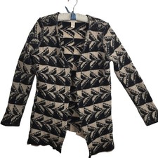 Sundance New 100% Lambswool Geometric Knit Cardigan Sweater Women XL Black Beige