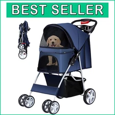 Breathable Mesh Pet Stroller with Cup Holders - Comfortable Ride for Small Pets