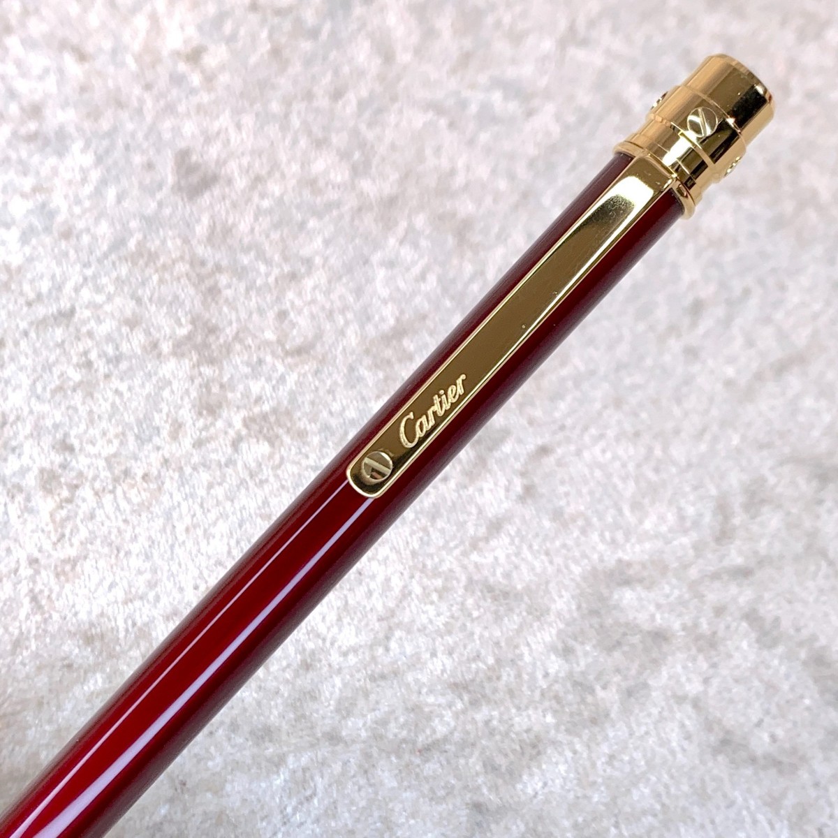 Cartier Ballpoint Pen Santos Bordeaux Lacquer 18k Gold Finish with