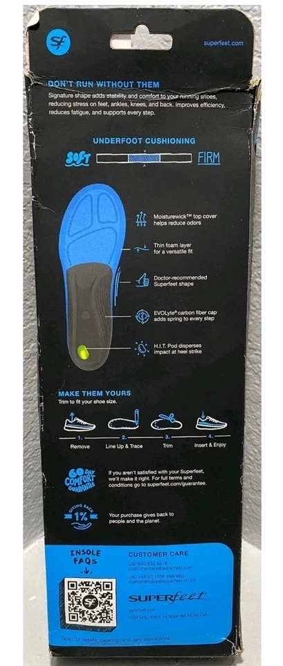 Palmilhas Superfeet Run suporte arco médio tamanho C (M) 5.5-7 (W) 6.5-8 - Imagem 2 de 3