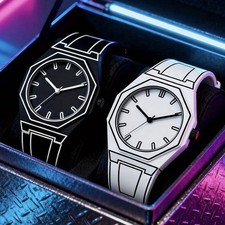 Men's Quartz Watch 2-Pack Sketch Design Silicone Strap Water Resistant