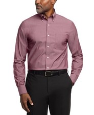 Tommy Hilfiger Mens Regular Fit Wrinkle Resistant Dress Shirt Burgundy 17 32-33