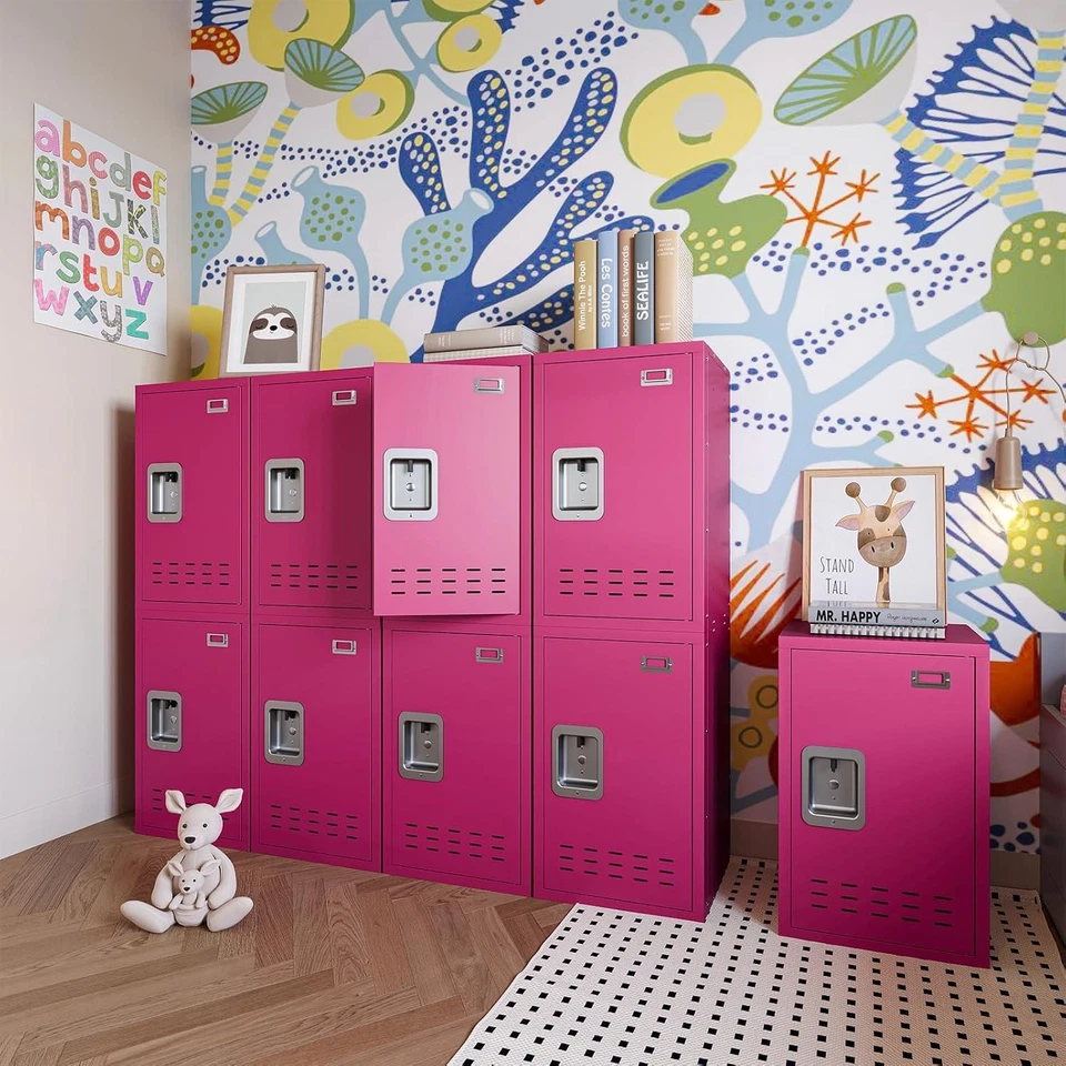 Gabinete de almacenamiento compacto rosa con bloqueo de 15"x15"x24" - Organizador duradero para niños Foto 4 de 4