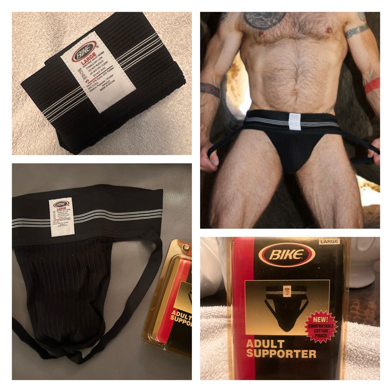 BIKE 7119 Vintage Men Jockstrap Authentic 3” Waistband 3 Stripes Size Large NEW