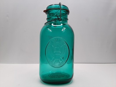 VTG Ball Ideal Pint Bicentennial Eagle Mason Jar Teal Wire Bail Lid Seal READ