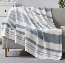 WRENGONGE Grey Blue Throw Blanket, 50x70 Soft Cozy Striped Throw Blankets for...
