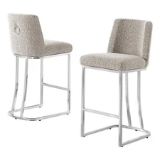Best Quality Furniture Gray Boucle Fabric Barstools with Chrome Base