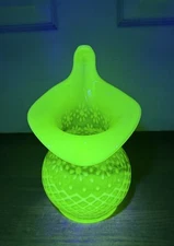 Fenton LG Wright Vaseline Opalescent Snowflake JIP Vase
