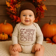 Dot & Zazz Unisex "Comfy Cozy Cute" Thanksgiving One Piece Sleeper 9-12 Months