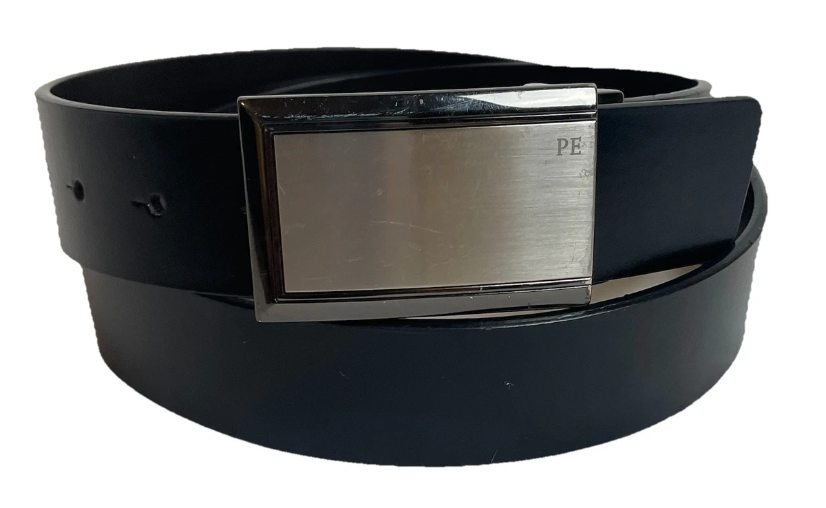 Ceinture Perry Ellis Cuir Lisse Noir - Boucle Dorée, Taille M (29.5 à 33.5 Pouces), Occasion