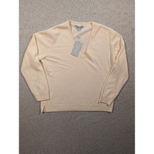 ANTONIO MELANI 100% Cashmere V Neck Sweater Cream Size XL Extra large