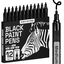 12 Black Paint Pens For Rock Painting Stone Ceramic Glass Wood Fabric Scrapbooki