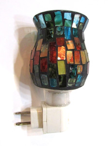 Old 1990s Colorful Mosaic Tiffany Style Glass 5" Tall Plug-In Outlet Night Light