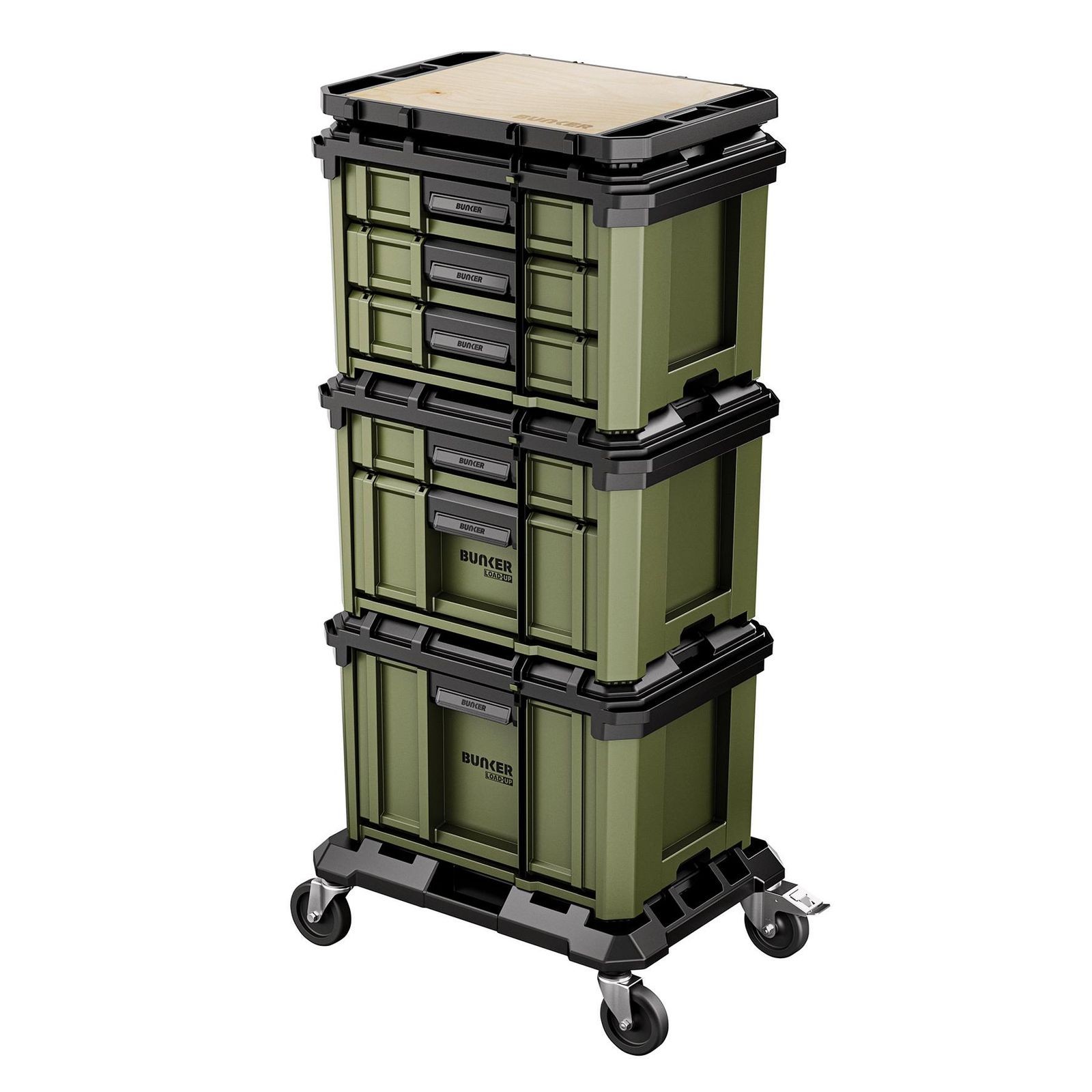 BUNKER Load-Up Tool Box Drawer Stacking System 5-Piece - 6 Drawer Tool Storage, Locking Drawers, Dolly with Braked Castors & Worktop, Heavy-Duty Organiser for Workshops & Garages - Image 4