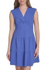 Tommy Hilfiger Womens Jacquard Twist-Front Tiered Dress 6 Amparo Blue - NWT $129