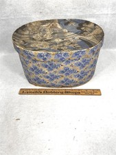 antique wall paper hat box bandbox 12.5x10.5x6.5 high blue floral original 1800