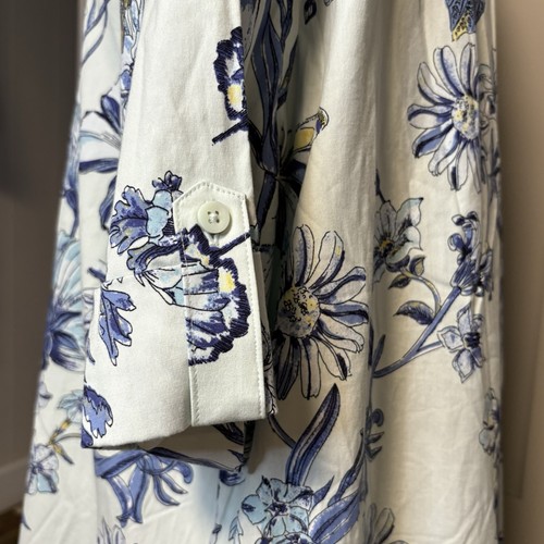 Chico's Blue A-line Dress Size 4 Floral Collar Ruffled Short Sleeve Women Knee - Picture 8 of 17