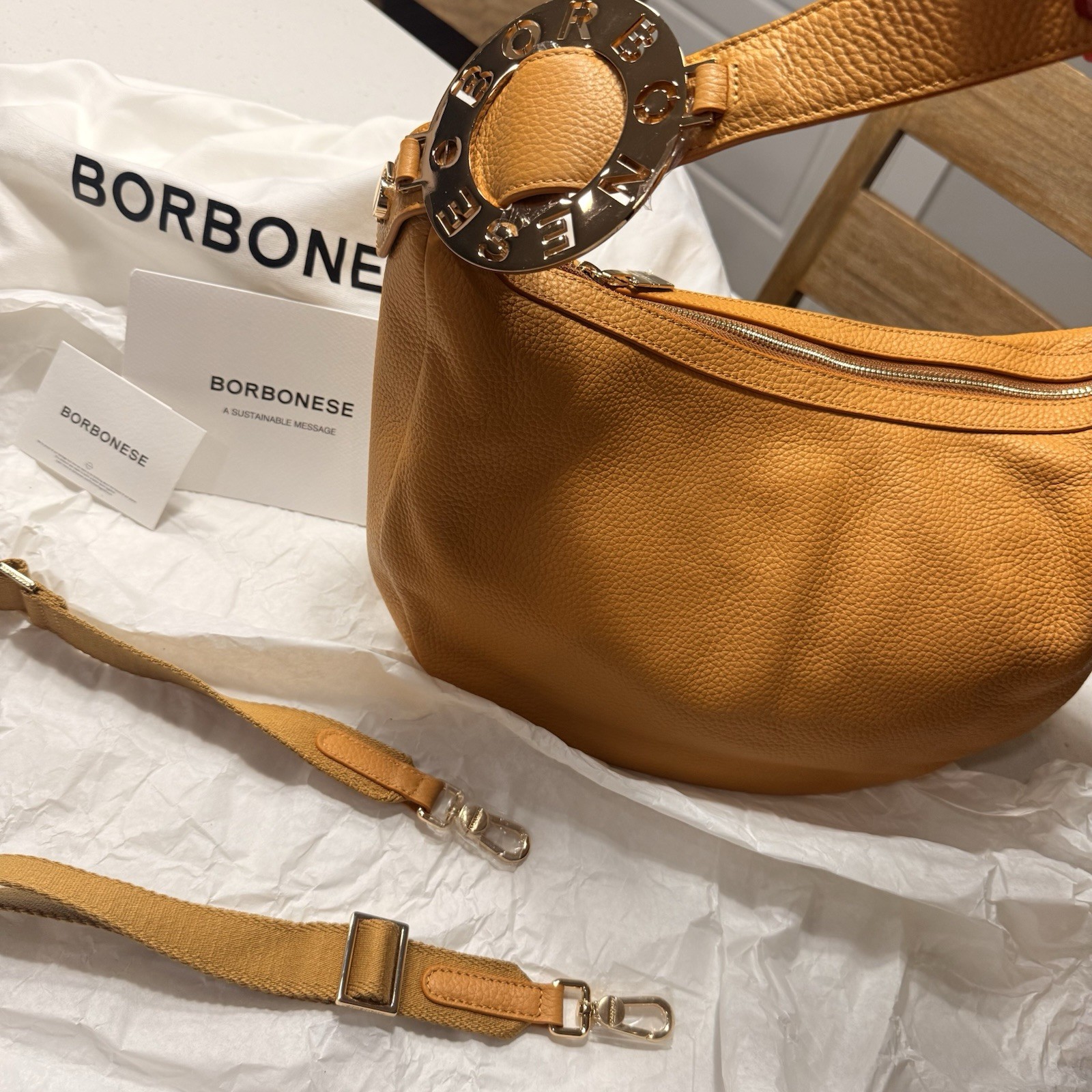 NEW Borbonese - Medium Luna Bag  Yellow Leather AUTHENTIC NWT — image 7