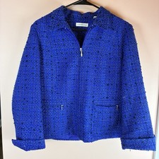 Coldwater Creek Women  s Blue And Black Lined Tweed Jacket Size 12 Petite