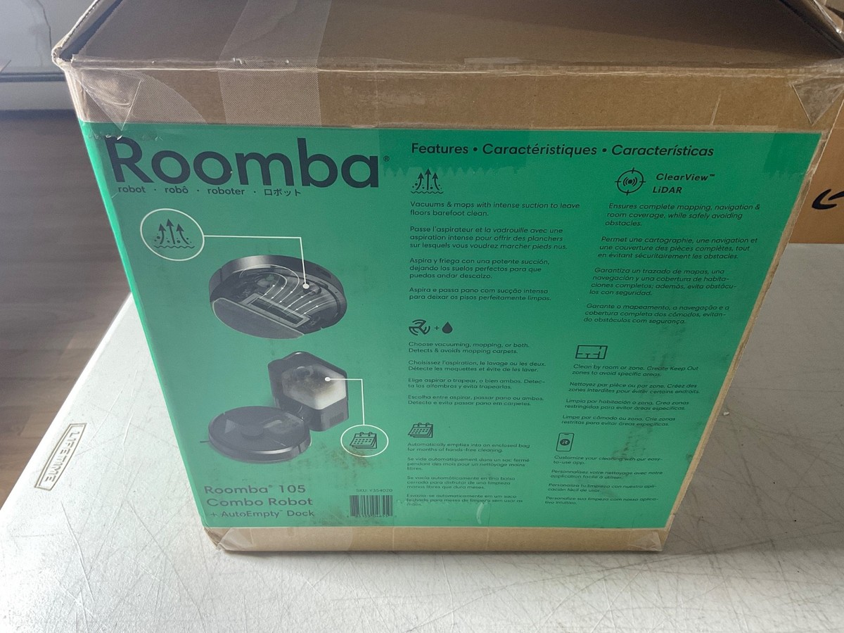 iRobot Roomba 105 Combo Vacuum & Mop + AutoEmpty Dock LiDAR Self