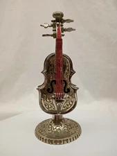 Cello Music Box Fred Zimbalist Etched Sanko Mechanism Plays Dark Eyes 8" Tall