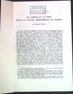 Les arbres et le vent dans la vallée méridionale du Rhone; Barsch, Dietrich: