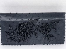 1950's VINTAGE FORTUNE HONG KONG BLACK SATIN BEADED HARD SIDED CLUTCH PURSE
