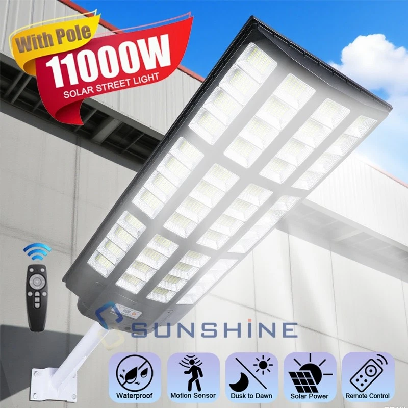 11000W Super Bright Commercial Solar Street Light Outdoor Dusk to Dawn Lamp+Pole - Image 2 of 4