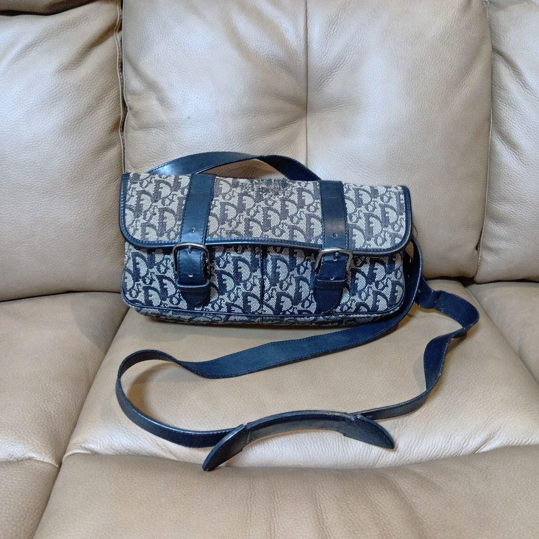 Christian Dior Shoulder Bag Canvas Leather Navy Beige From Japan Authentic thumbnail 18