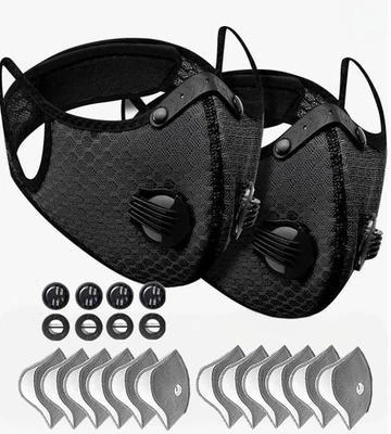 Reusable Face Mask With Active Carbon Filter Breathing Valves Cycling Mesh Sport
