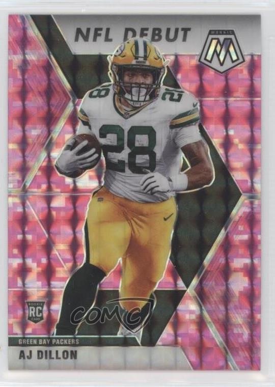2020 Panini Mosaic NFL Debut Pink Camo Mosaic Prizm AJ Dillon #279 Rookie RC
