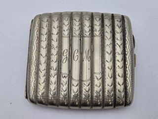 Antique Victorian Sterling Silver Cigarette Case Monogram GCM Reeded Fluted Vtg