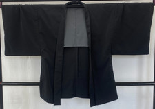 Japanese Vintage Kimono Haori Jacket Polyester Black Family Crest 36in