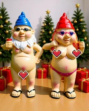 2 Pcs Naked Gnome Garden Statue Funny Naughty Man and Woman Gnomes