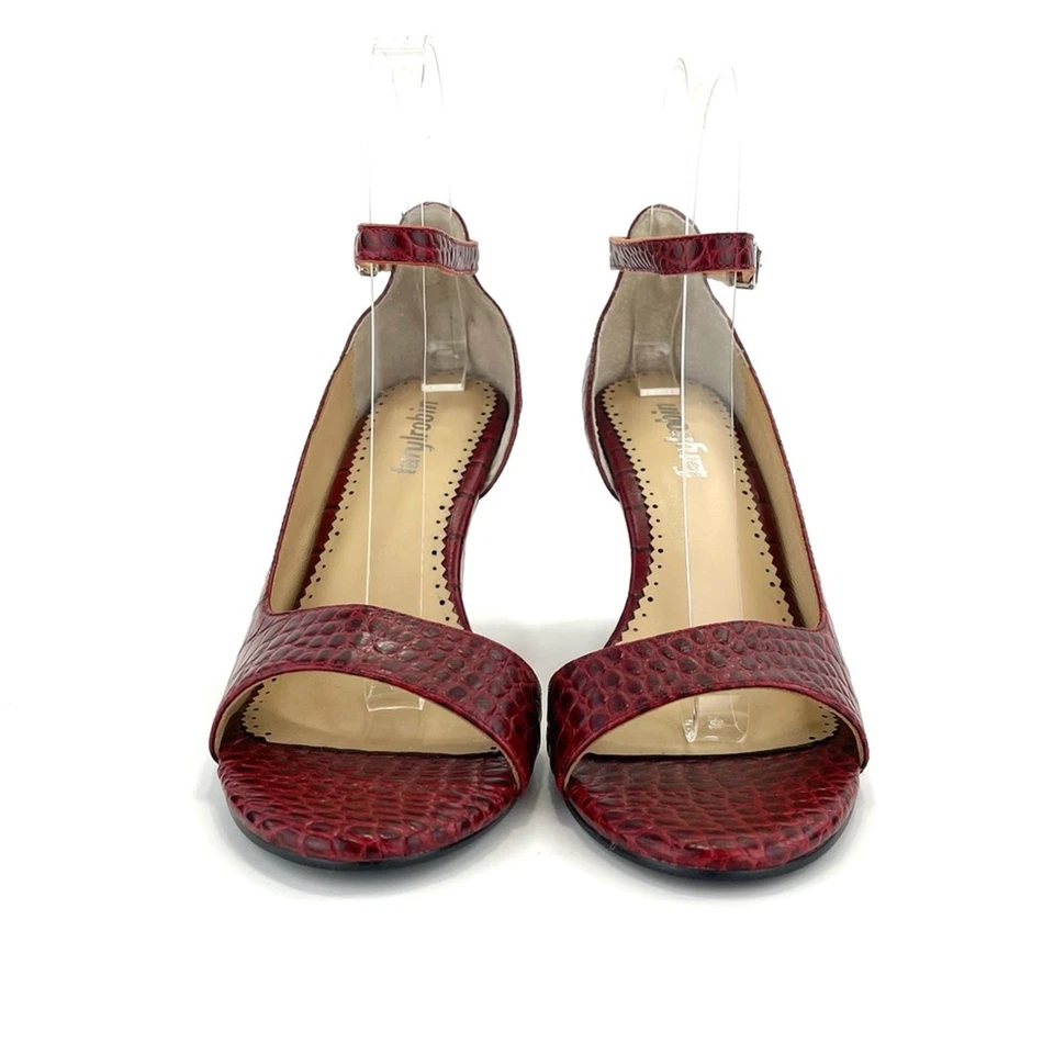 Farylrobin/Anthropologie D'Orsay Wedge Sandal Sz 7 Red Leather Embossed Open-Toe - Image 3 of 4