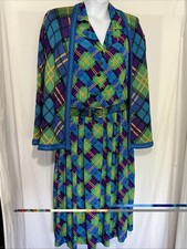 VTG Plaid Dress Cardigan 3 Pc Set USA Made Belted Secretary Size 18 Retro 80-90s