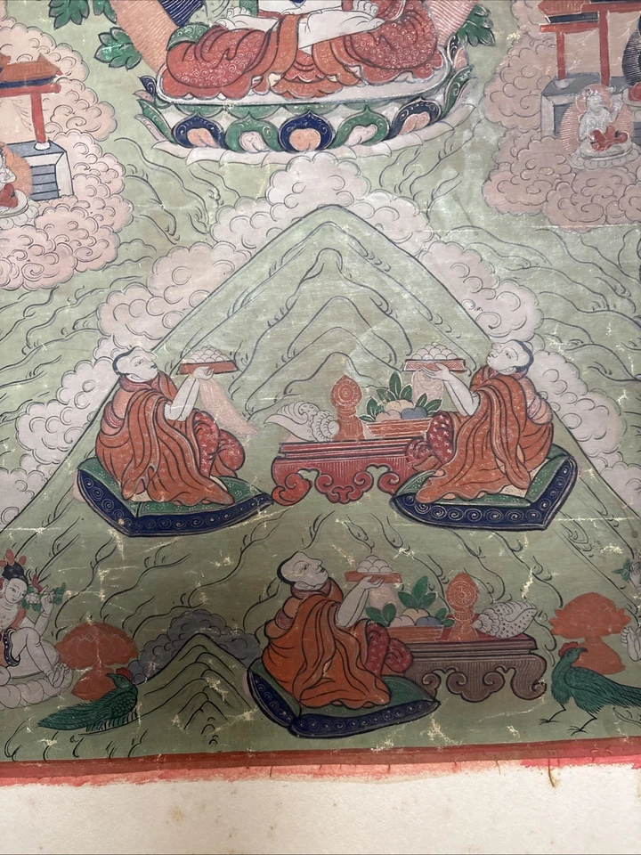 Antiguo Thangka tibetano montado en tablero Foto 2 de 4