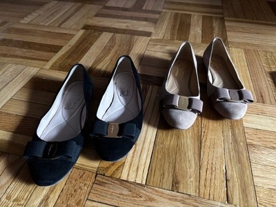 TWO PAIRS of SIZE 5 FERRAGAMO SUEDE VARINAs - 5B & 5C