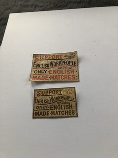 2 X 1890s SUPPORT ENGLISH WORK PEOPLE MATCHBOX LABELS