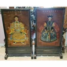 Pair of Circa 1900 Chinese Guangxu Emperor/Empress Dowager Longyu Table Screens