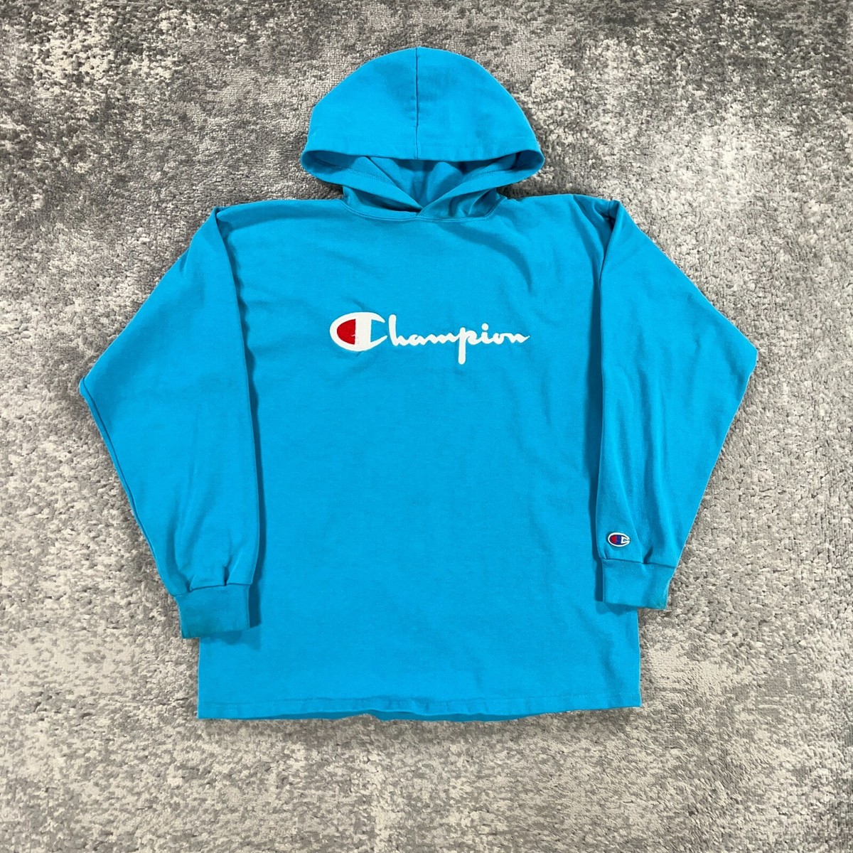 Vintage Champion Hoodie Mens Medium Blue Pullover Stitched Logo