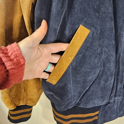 VTG 90s City Streets Suede Bomber Varsity Jacket Sz L Two VTG 90s City Streets Suede Bomber Varsity Jacket Sz L Two
